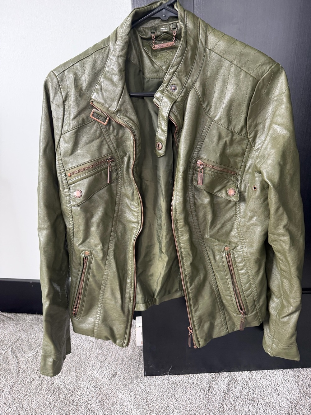 Olive Green Leather Moto Jacket